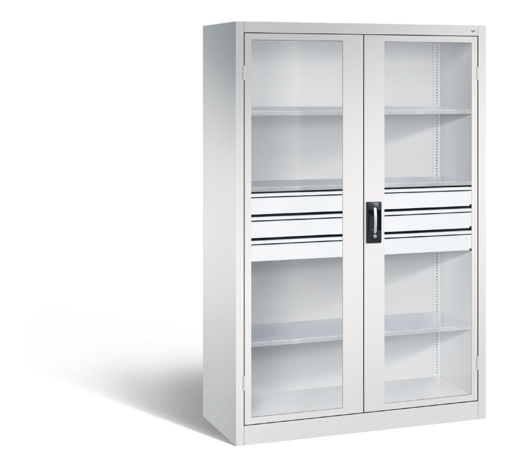 Produktbild C+P Werkstattschrank mit Fenster und Schubladen H 1950 mm lichtgrau