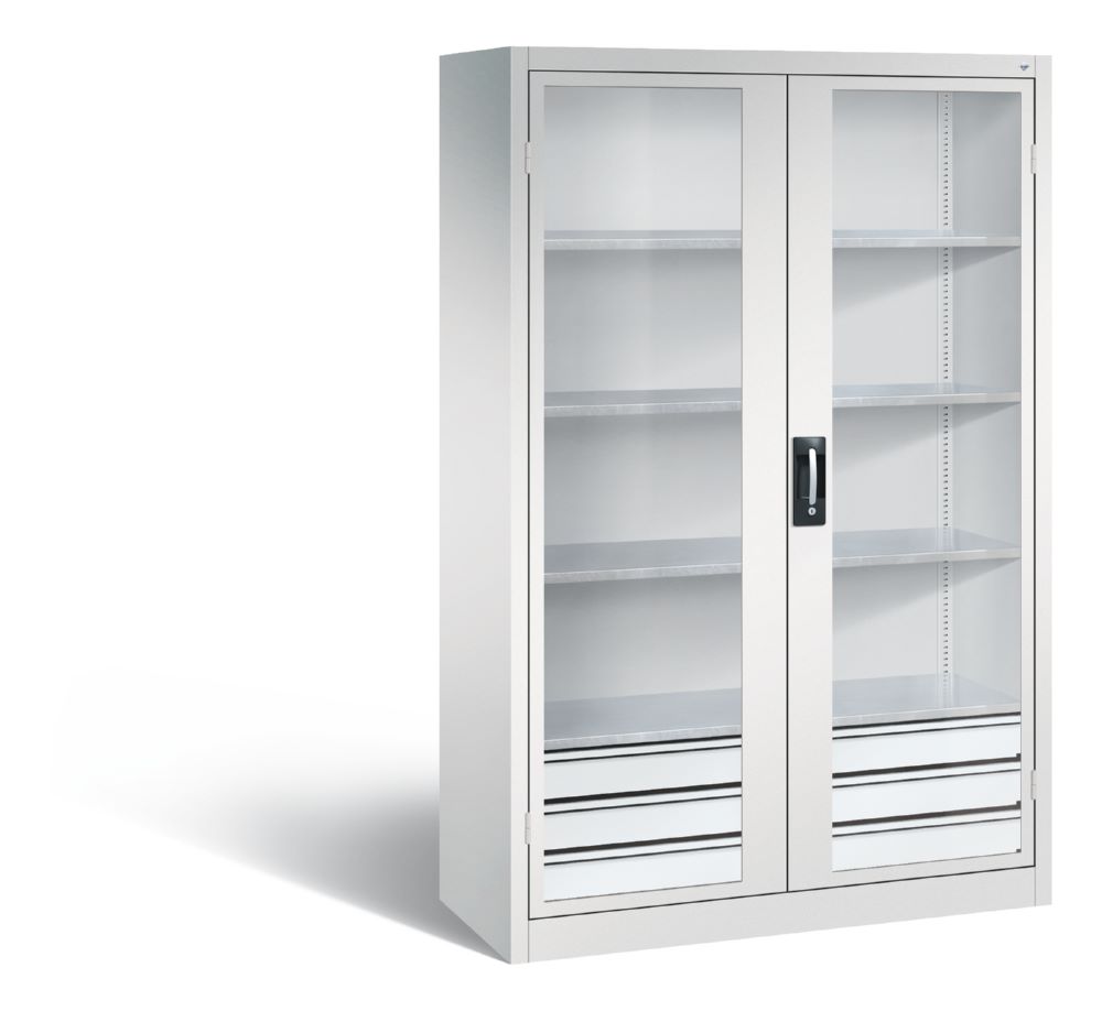 Produktbild C+P Werkstattschrank mit Fenster und Schubladen 1950 x 1200 x 500 mm lichtgrau