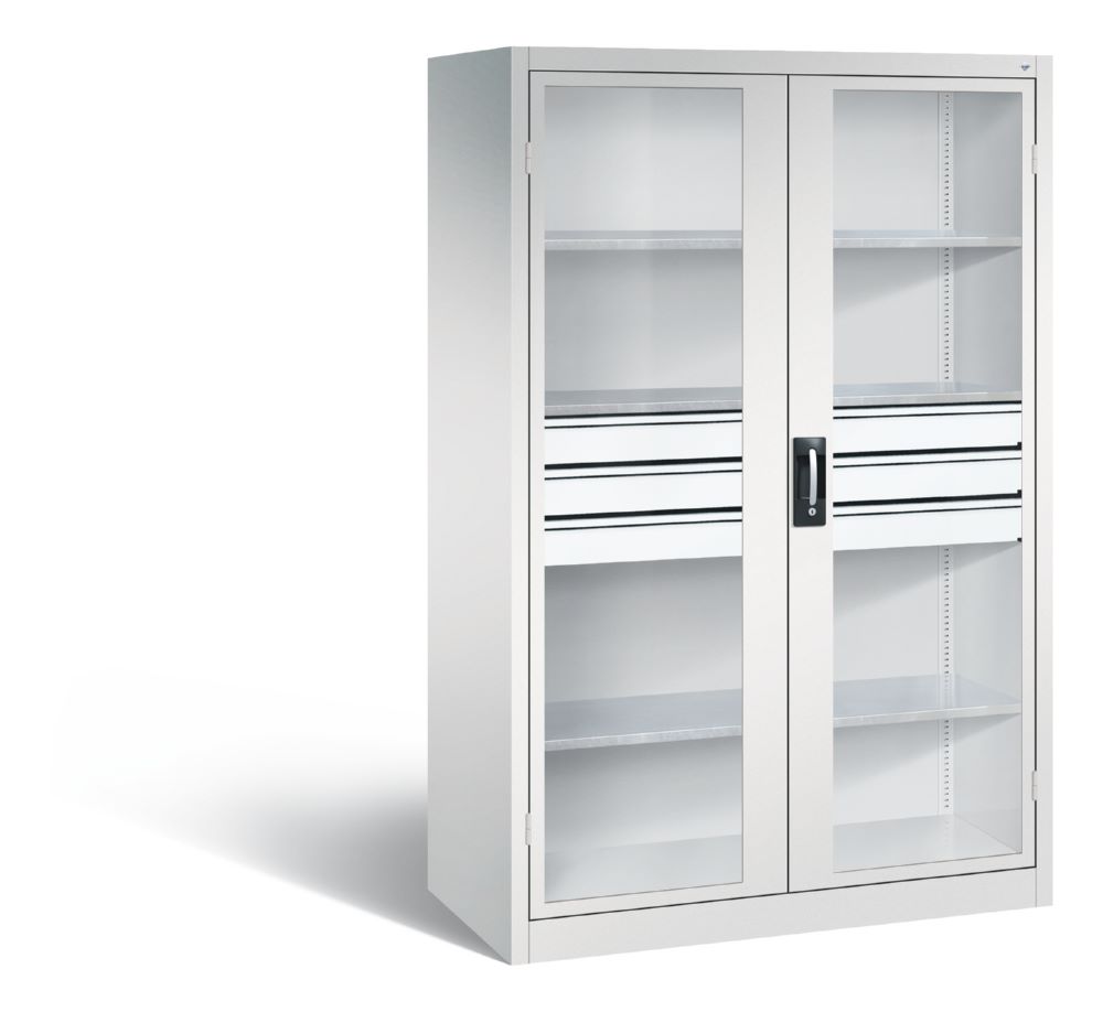 Produktbild C+P Werkstattschrank mit Fenster und Schubladen H 1950 mm in lichtgrau