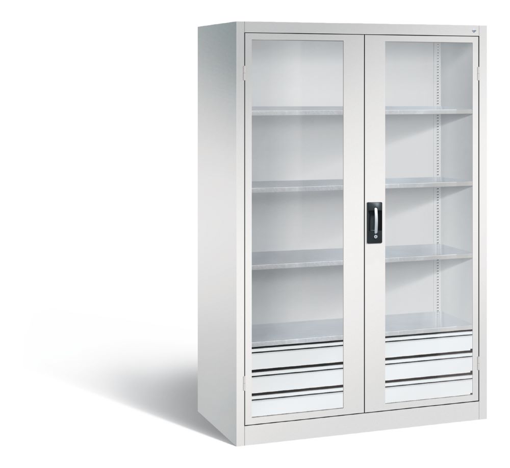 Produktbild C+P Werkstattschrank mit Fenster und Schubladen H 1950 mm in lichtgrau