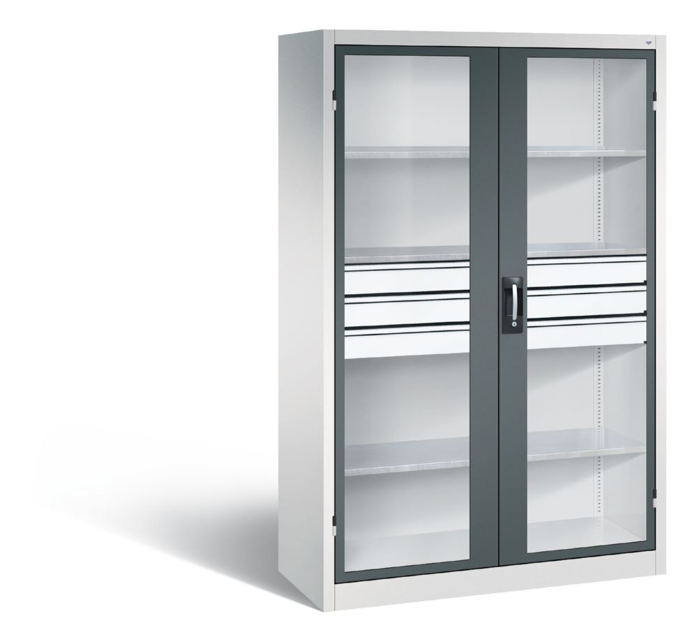 Produktbild C+P Werkstattschrank mit Fenster und Schubladen H 1950 mm lichtgrau anthrazit