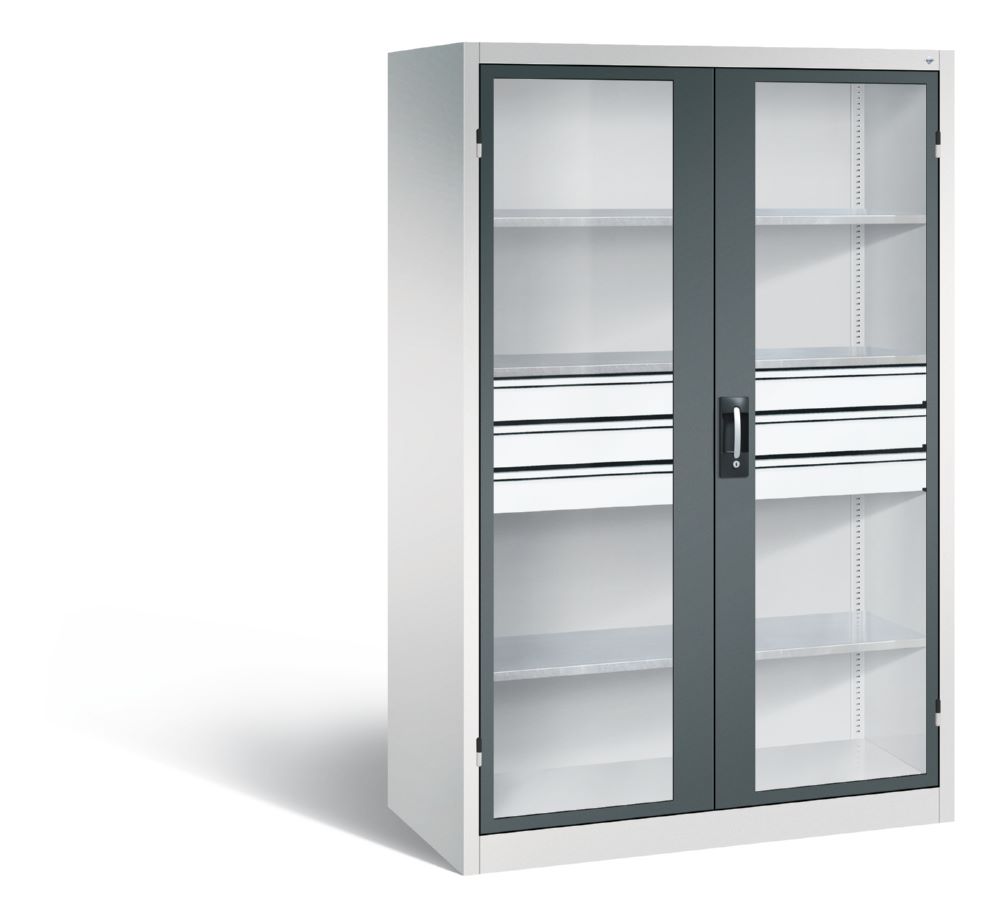 Produktbild C+P Werkstattschrank mit Fenster und Schubladen H 1950 mm lichtgrau anthrazit
