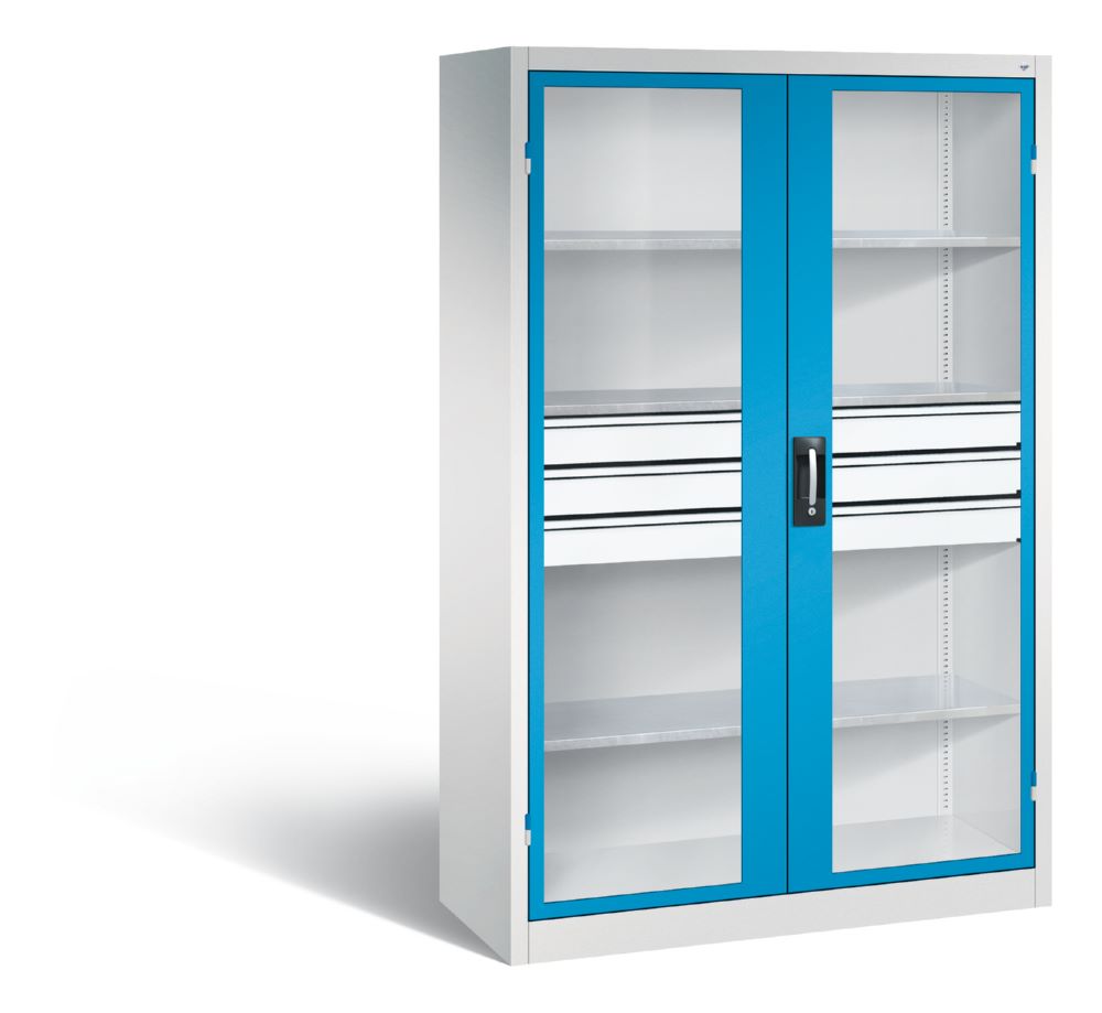 Produktbild C+P Werkstattschrank mit Fenster und Schubladen H1950 mm lichtgrau lichtblau