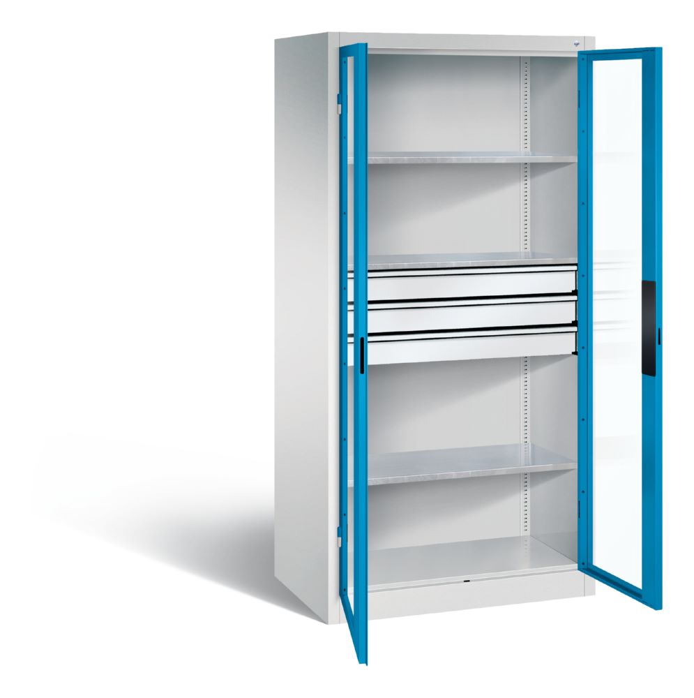 Produktbild C+P Werkstattschrank mit Fenster und Schubladen H 1950 mm lichtgrau lichtblau bild 2