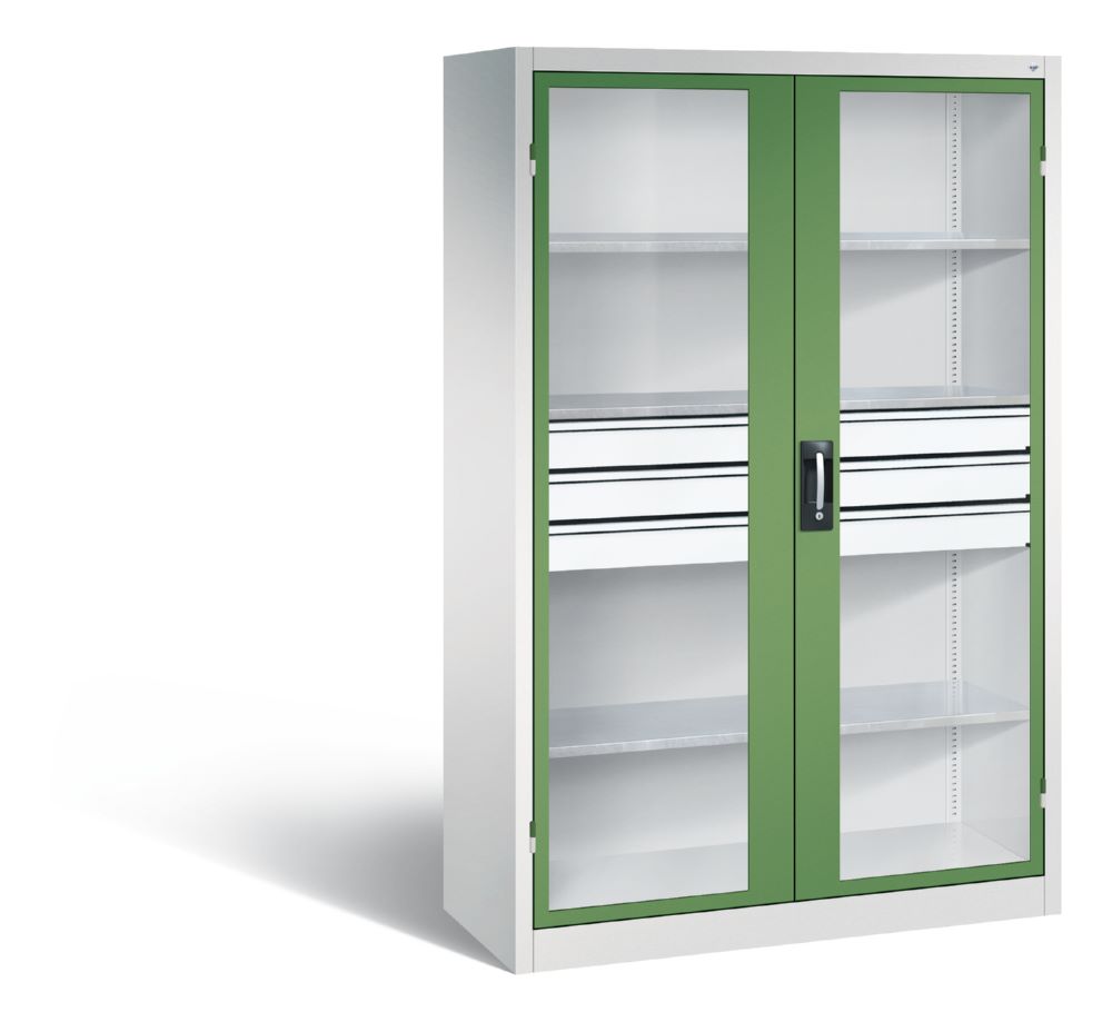 Produktbild C+P Werkstattschrank mit Fenster und Schubladen H 1950 mm lichtgrau resedagrün