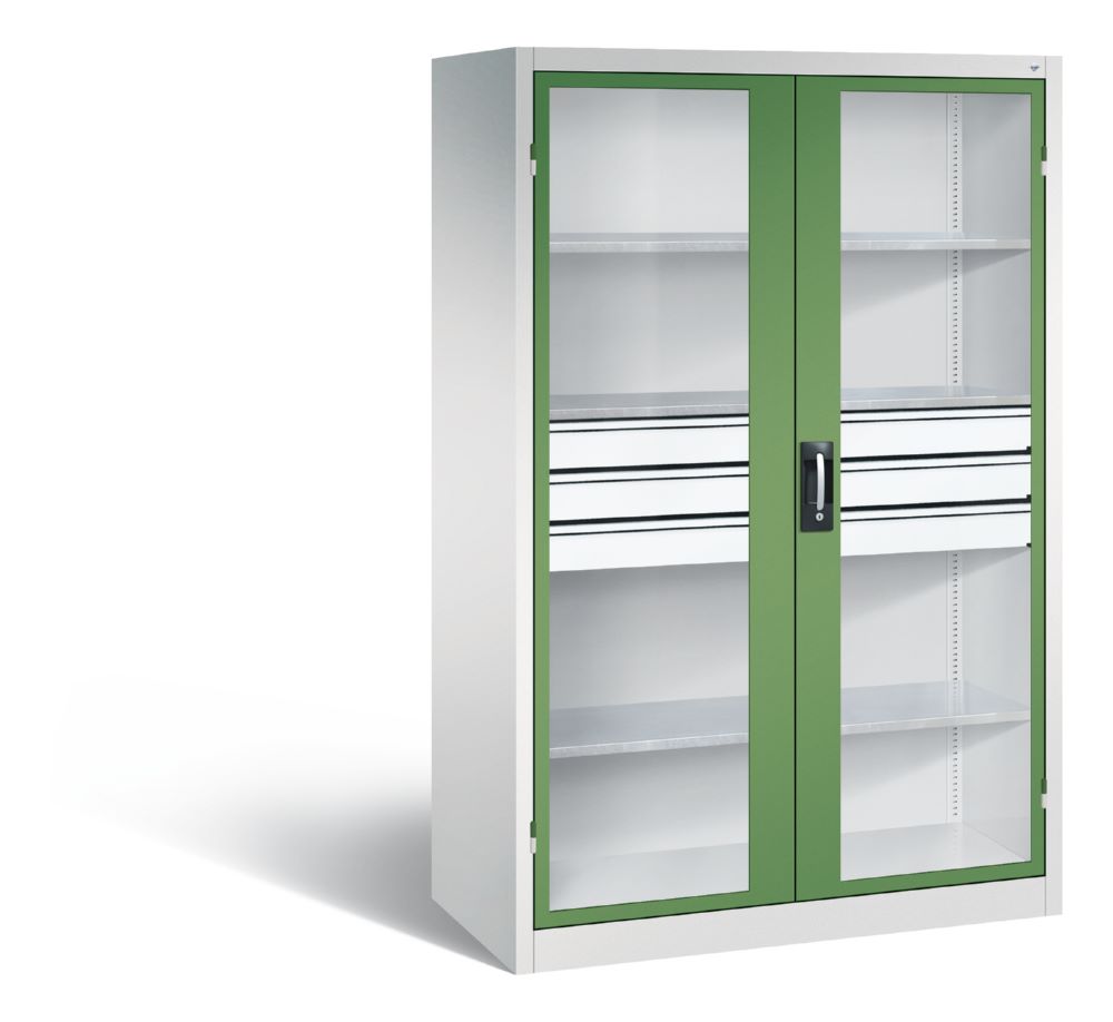 Produktbild C+P Werkstattschrank mit Fenster und Schubladen H 1950 mm lichtgrau resedagrün