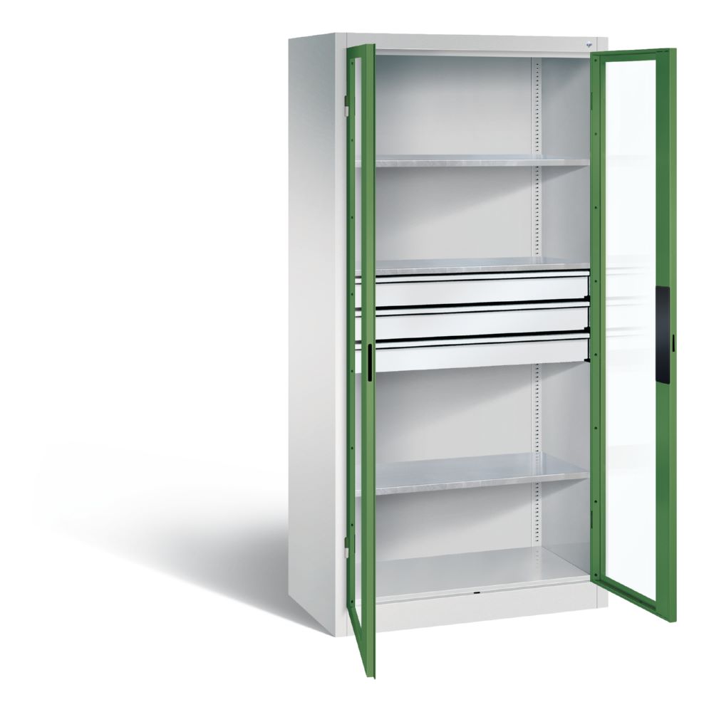 Produktbild C+P Werkstattschrank mit Fenster und Schublaben H 1950 mm lichtgrau resedagrün bild 2