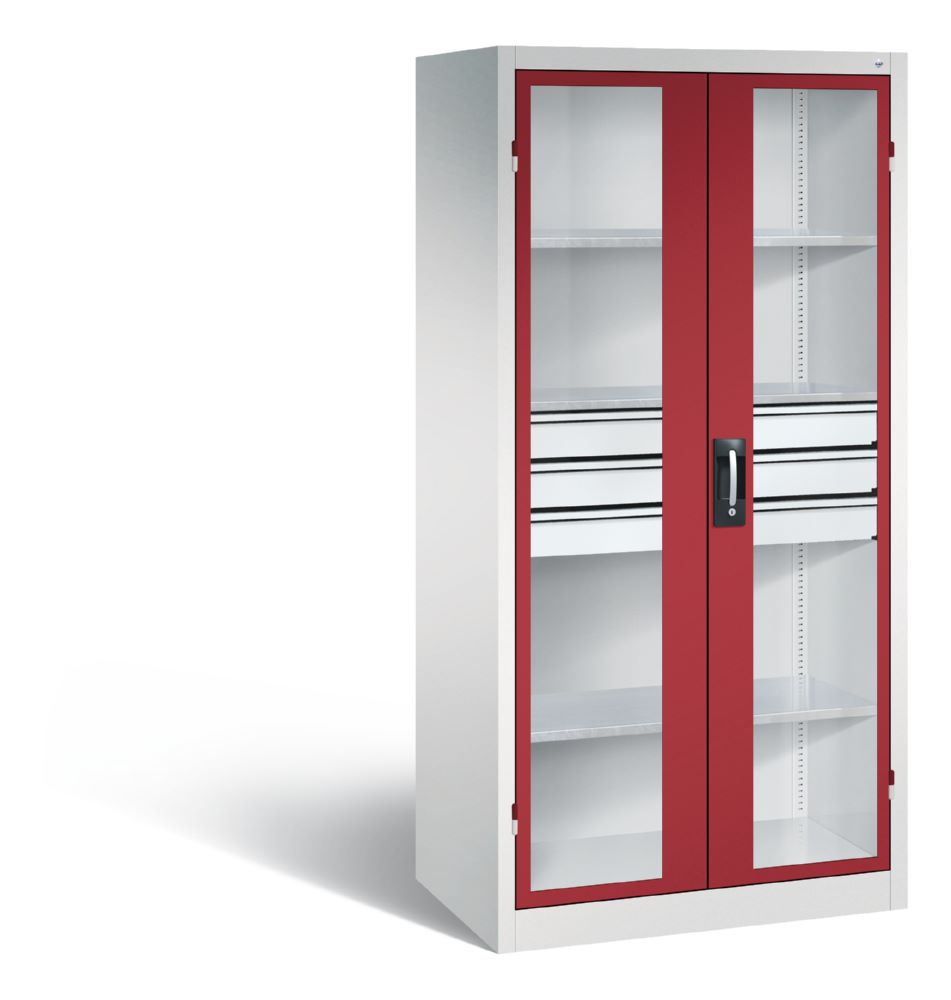 Produktbild C+P Werkstattschrank mit Fenster und Schubladen H 1950 mm lichtgrau rubinrot