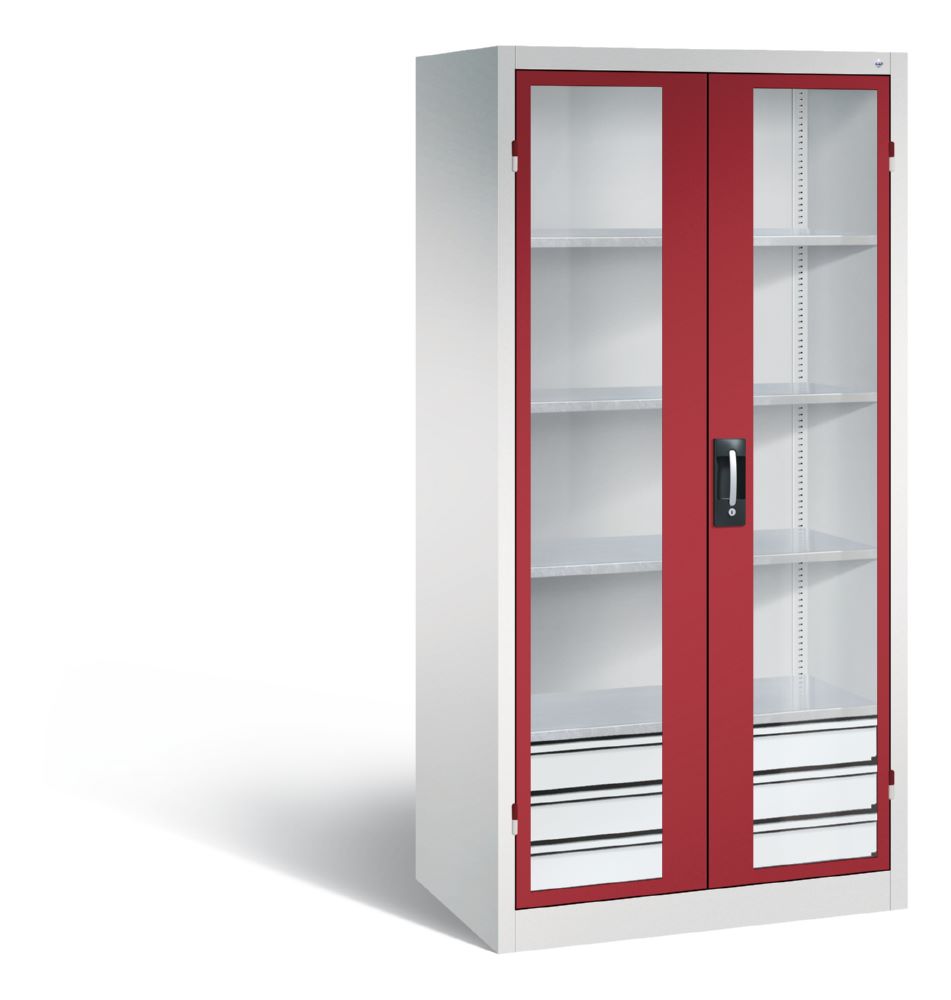 Produktbild C+P Werkstattschrank mit Fenster und Schubladen lichtgrau rubinrot H 1950 mm