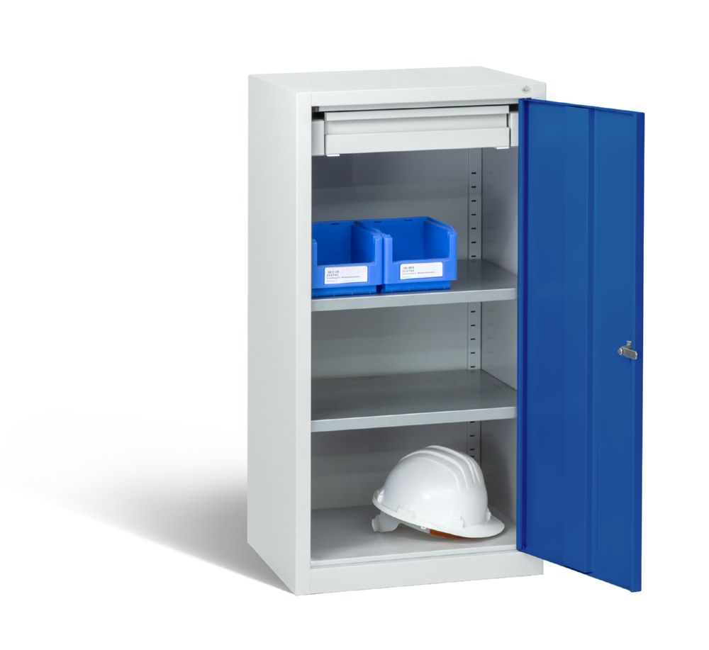 Produktbild C+P Werkstattschrank mit Fächerböden lichtgrau enzianblau 500 x 500 x 1000 mm bild 3