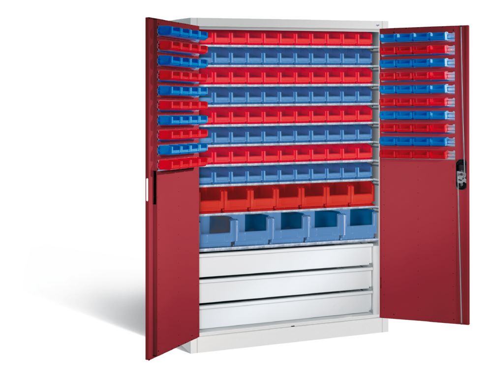 Produktbild C+P Werkstattschrank H 1950 x B 1200 x T 500 mm lichtgrau rubinrot bild 2