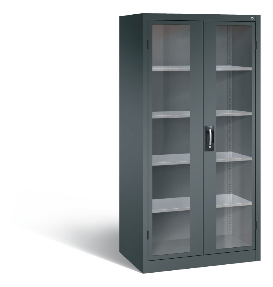 Produktbild C+P Werkstattschrank mit Fenstertüren aus Acrylglas in anthrazit 930 x 600 x 1950 mm