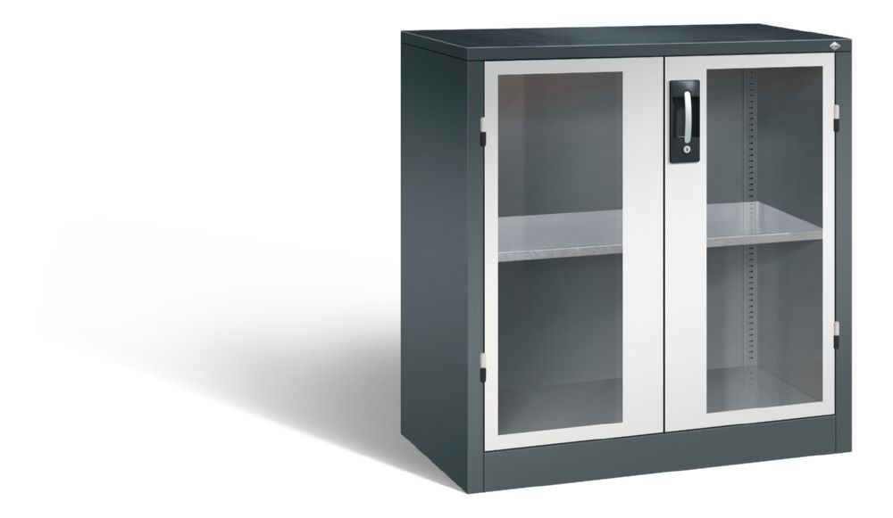 Produktbild C+P Werkstattschrank mit Fenster und Fachboden lichtgrau 930 x 500 x 1000 mm