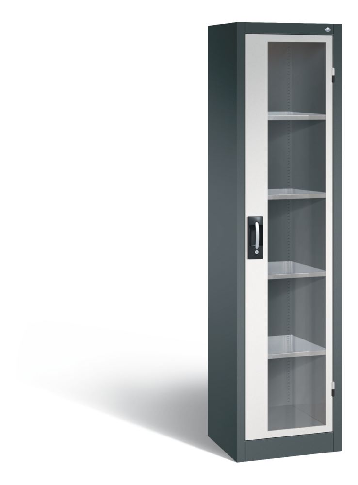 Produktbild C+P Werkstattschrank mit Fenster und Fächer anthrazit lichtgrau 402 x 400 x 1950 mm