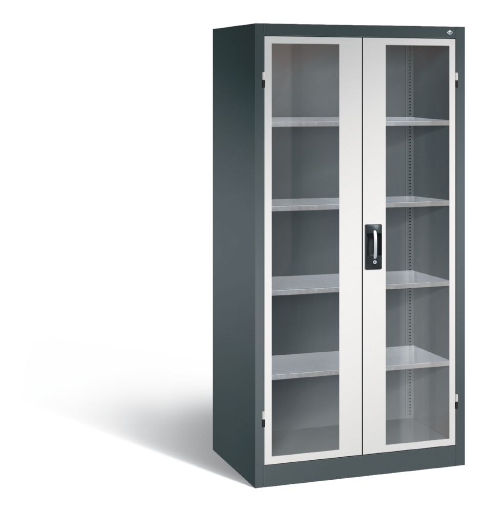 Produktbild C+P Werkstattschrank mit Fenstertüren aus Acrylglas anthrazit 930 x 600 x 1950 mm