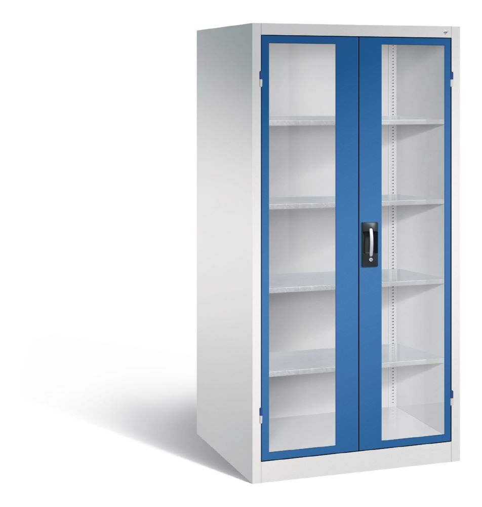 Produktbild C+P Werkstattschrank mit Fenster H 1950 x B 930 x T 800 mm lichtgrau enzianblau