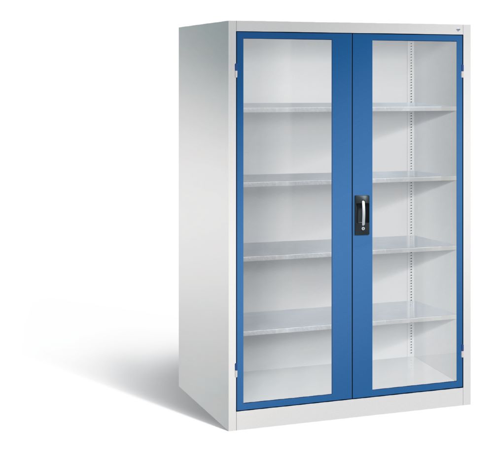 Produktbild C+P Werkstattschrank mit Fenster 1950 x 1200 x 800 mm lichtgrau enzianblau