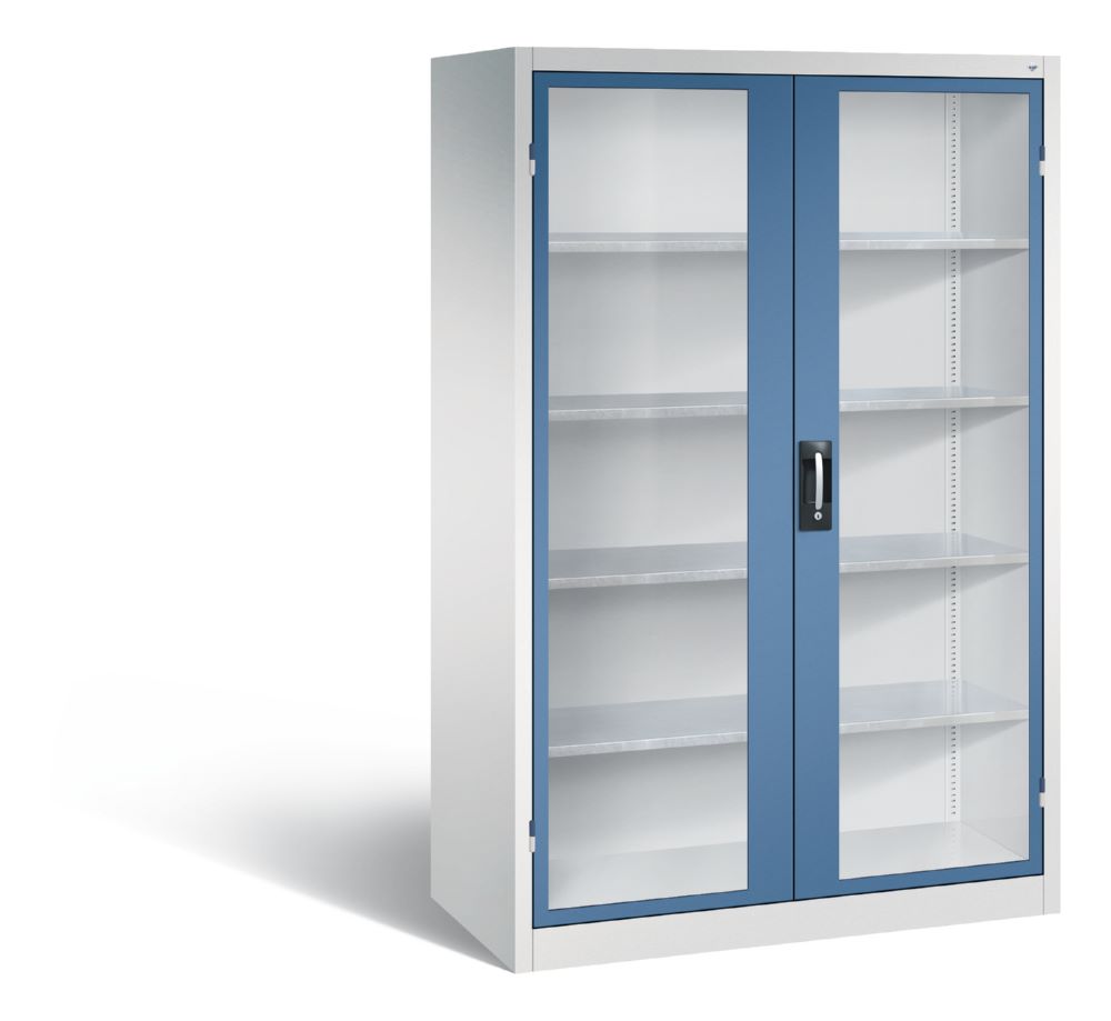 Produktbild C+P Werkstattschrank mit Fenster 1950 x 1200 x 600 mm lichtgrau fernblau