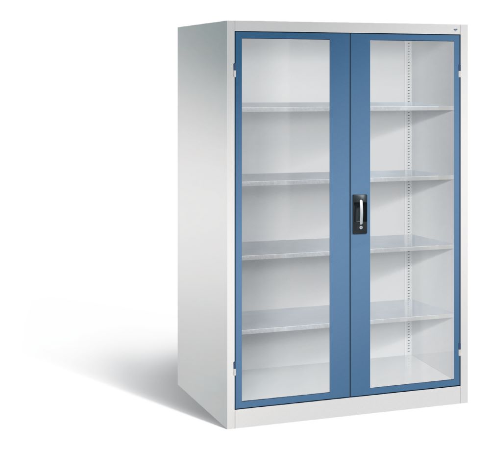 Produktbild C+P Werkstattschrank mit Fenster 1950 x 1200 x 800 mm lichtgrau fernblau
