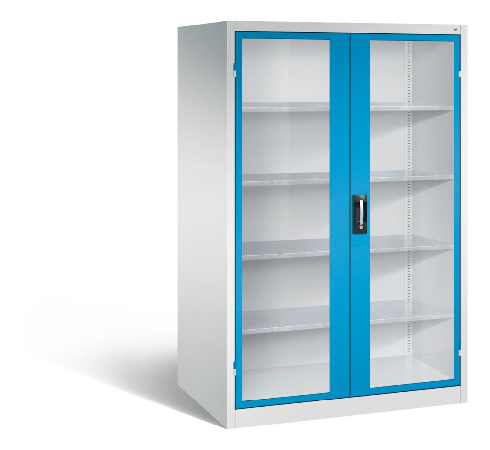 Produktbild C+P Werkstattschrank mit Fenster 1950 x 1200 x 800 mm lichtgrau lichtblau