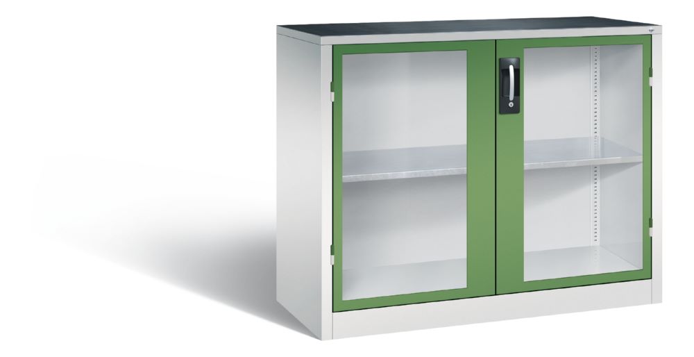 Produktbild C+P Werkstattschrank aus Stahl mit Fenstertüren resedagrün 1200 x 500 x 1000 mm