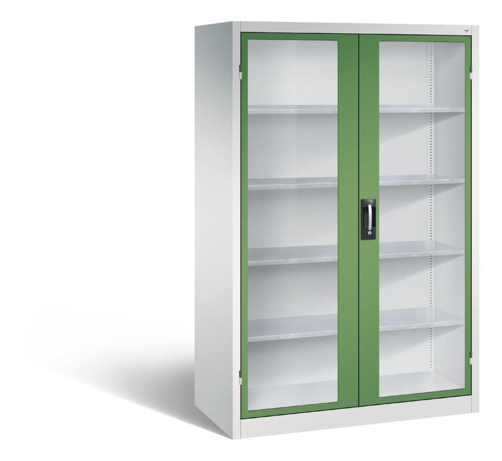 Produktbild C+P Werkstattschrank mit Fenster 1950 x 1200 x 600 mm lichtgrau resedagrün