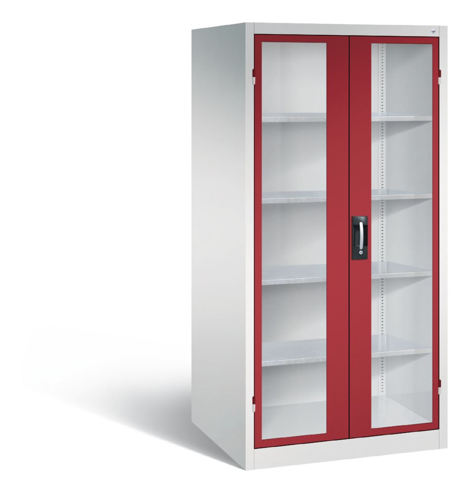 Produktbild C+P Werkstattschrank mit Fenster H 1950 x B 930 x T 800 mm lichtgrau rubinrot