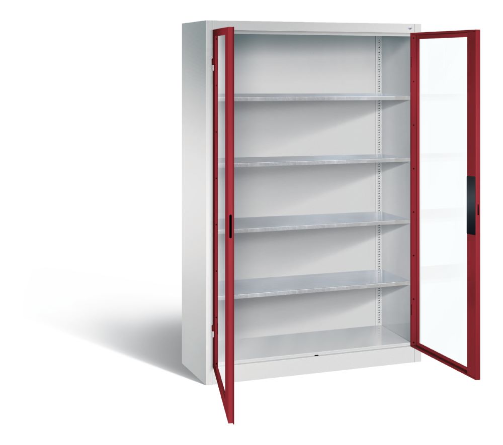 Produktbild C+P Werkstattschrank mit Fenstertüren aus Stahl rubinrot 1200 x 400 x 1950 mm bild 2