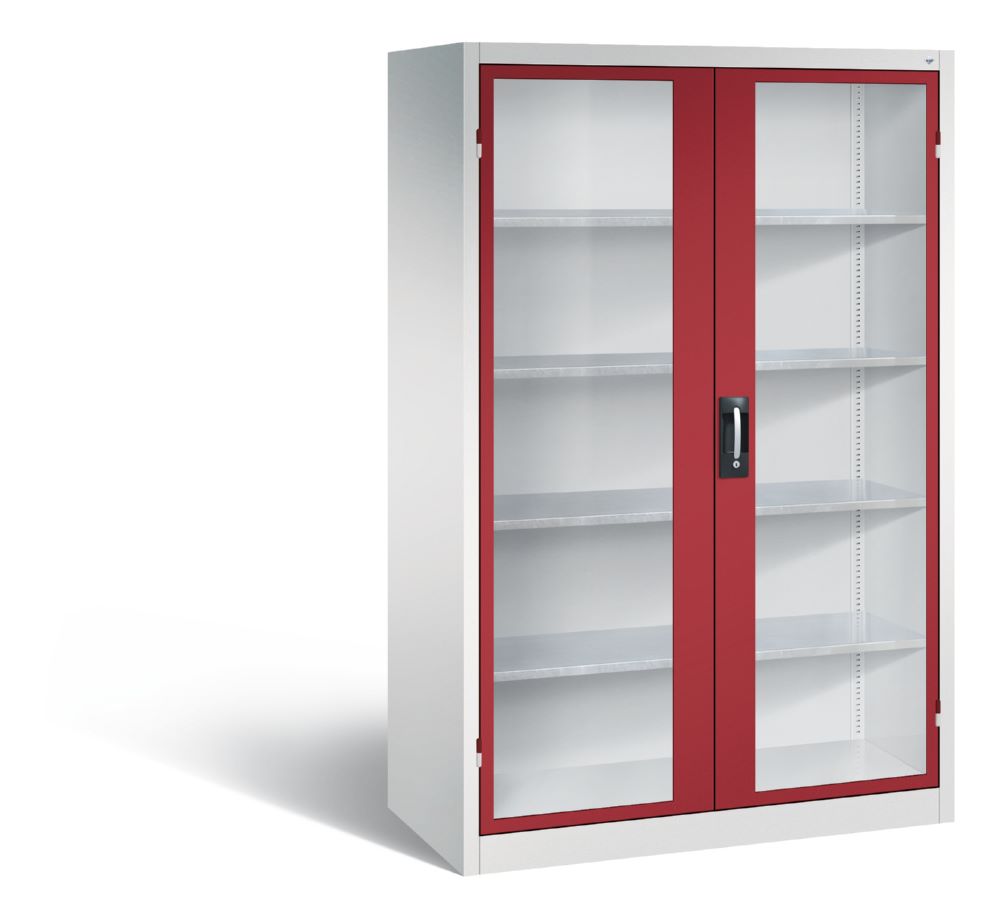 Produktbild C+P Werkstattschrank mit Fenster 1950 x 1200 x 600 mm lichtgrau rubinrot