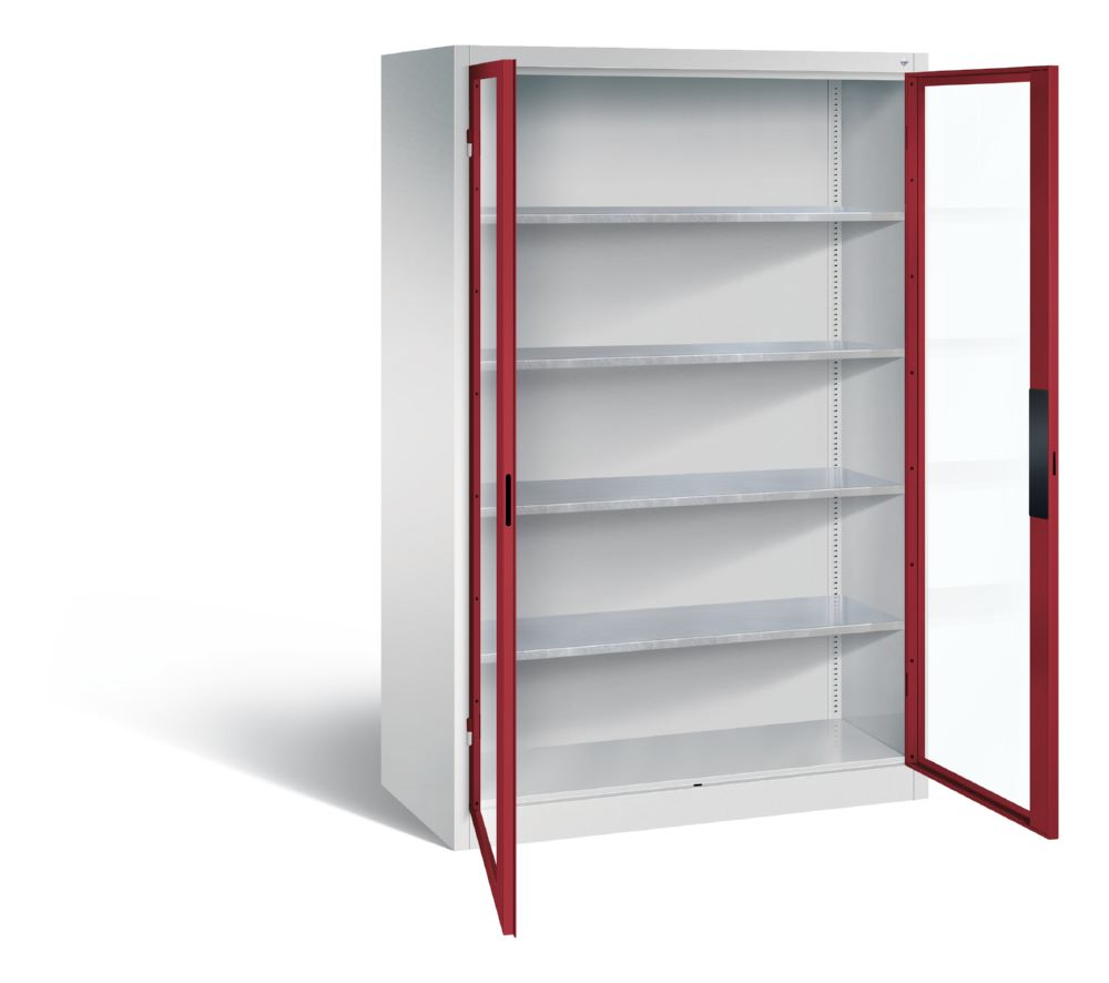 Produktbild C+P Werkstattschrank mit Fenster 1950 x 1200 x 600 mm lichtgrau rubinrot bild 2