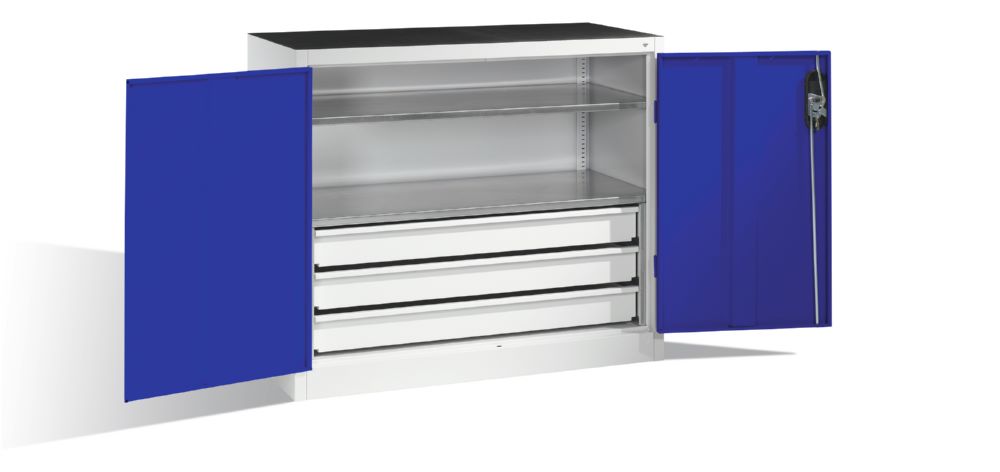 Produktbild C+P Werkstattschrank mit Schubladen und Flügeltüren enzianblau 1200 x 500 x 1000 mm