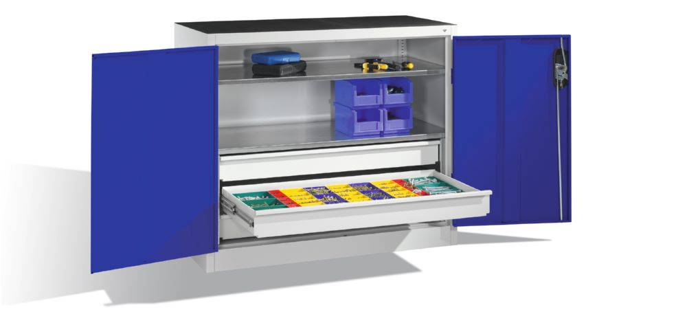 Produktbild C+P Werkstattschrank mit Schubladen und Flügeltüren enzianblau 1200 x 500 x 1000 mm bild 2