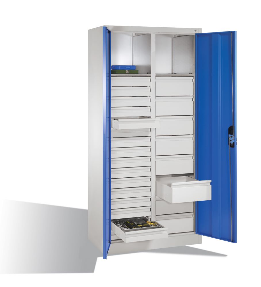 Produktbild C+P Werkstattschrank mit 24 Schubladen 1950 x 930 x 500 mm lichtgrau enzianblau bild 3