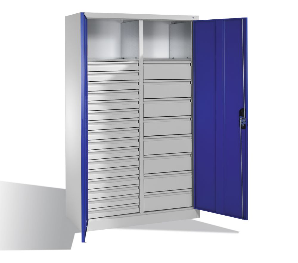 Produktbild C+P Werkstattschrank mit 24 Schubladen 1950 x 1200 x 500 mm lichtgrau enzianblau bild 3