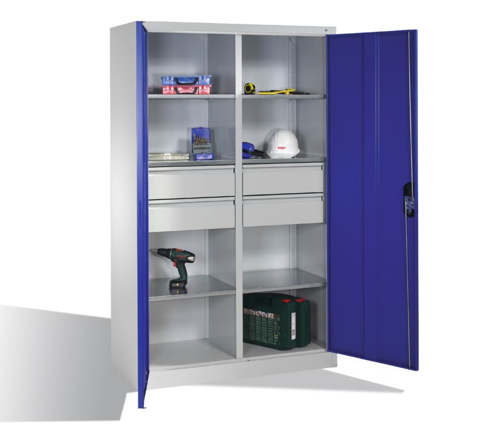 Produktbild C+P Werkstattschrank mit 4 Schubladen 1950 x 1200 x 500 mm lichtgrau enzianblau bild 3