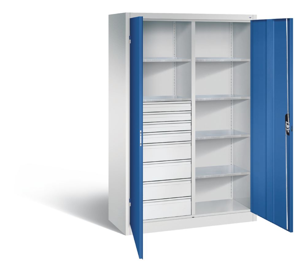 Produktbild C+P Werkstattschrank mit 8 Schubladen 1950 x 1200 x 500 mm lichtgrau enzianblau