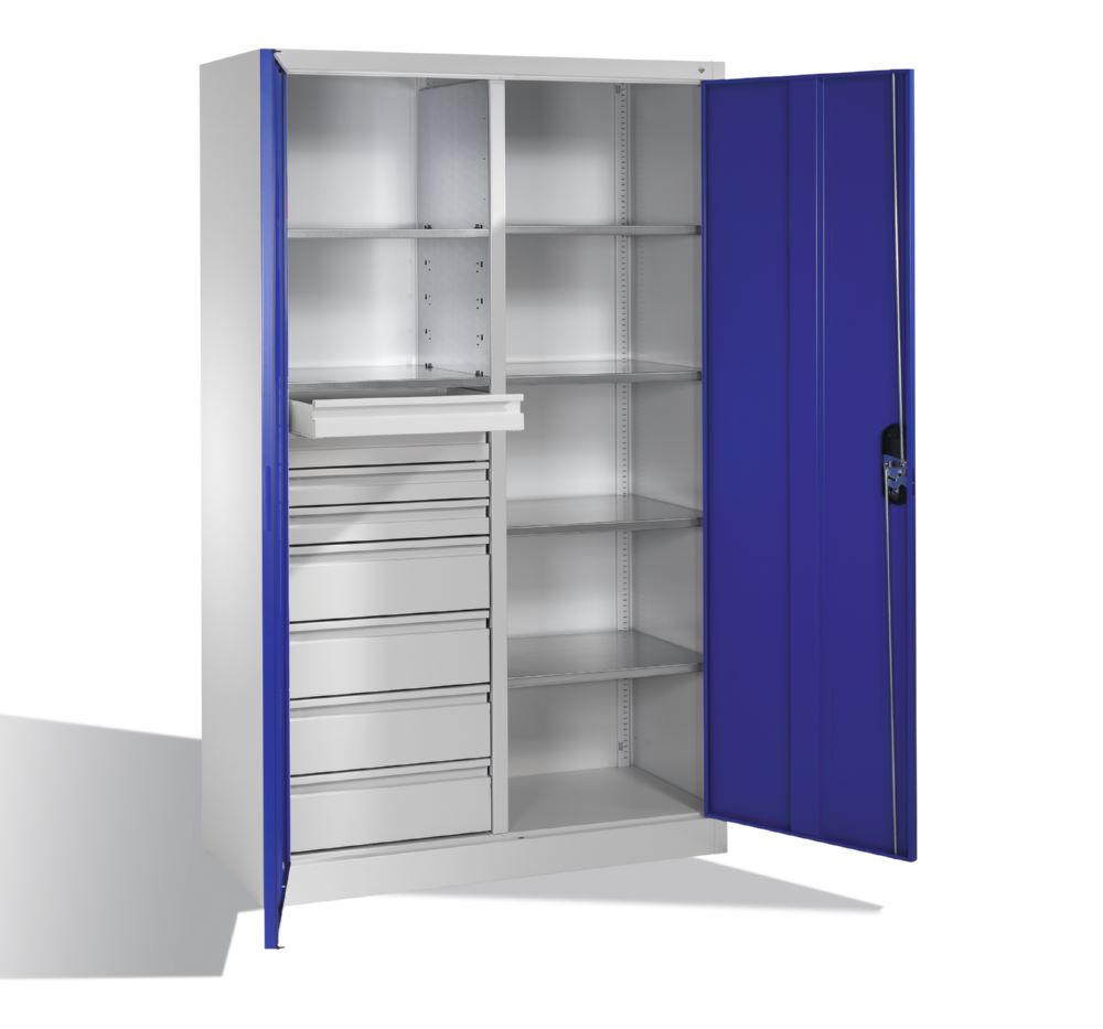 Produktbild C+P Werkstattschrank mit 8 Schubladen 1950 x 1200 x 500 mm lichtgrau enzianblau bild 3
