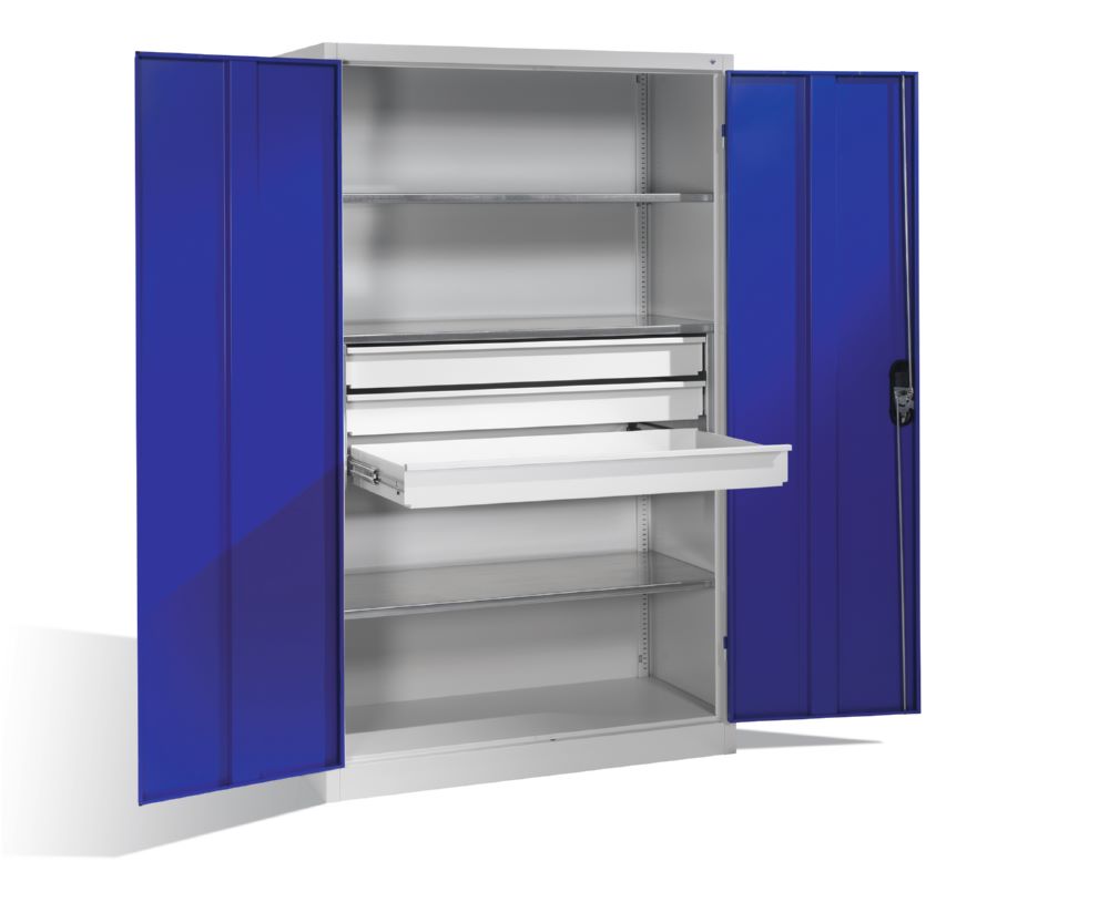 Produktbild C+P Werkstattschrank mit Schubladen 1950 x 1200 x 500 mm lichtgrau enzianblau bild 3