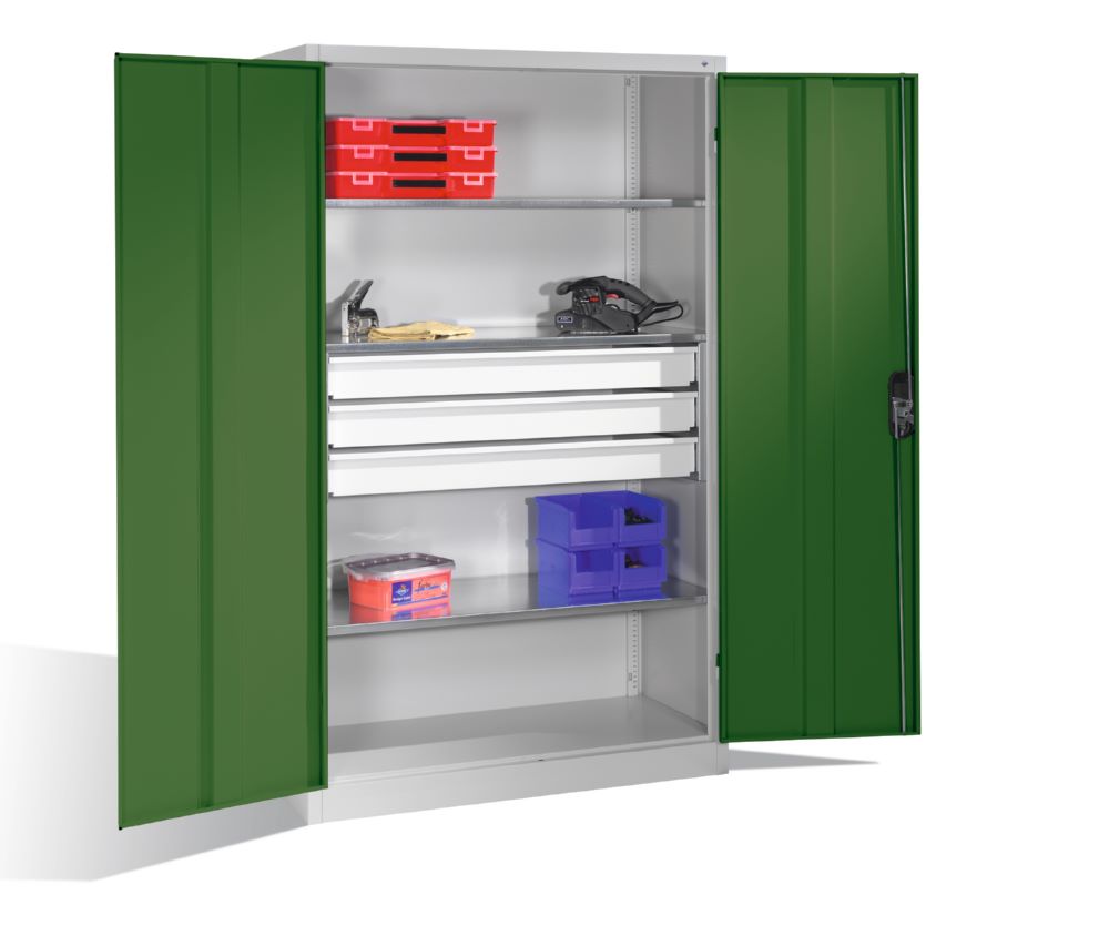 Produktbild C+P Werkstattschrank mit Schubladen 1950 x 1200 x 500 mm lichtgrau resedagrün bild 3