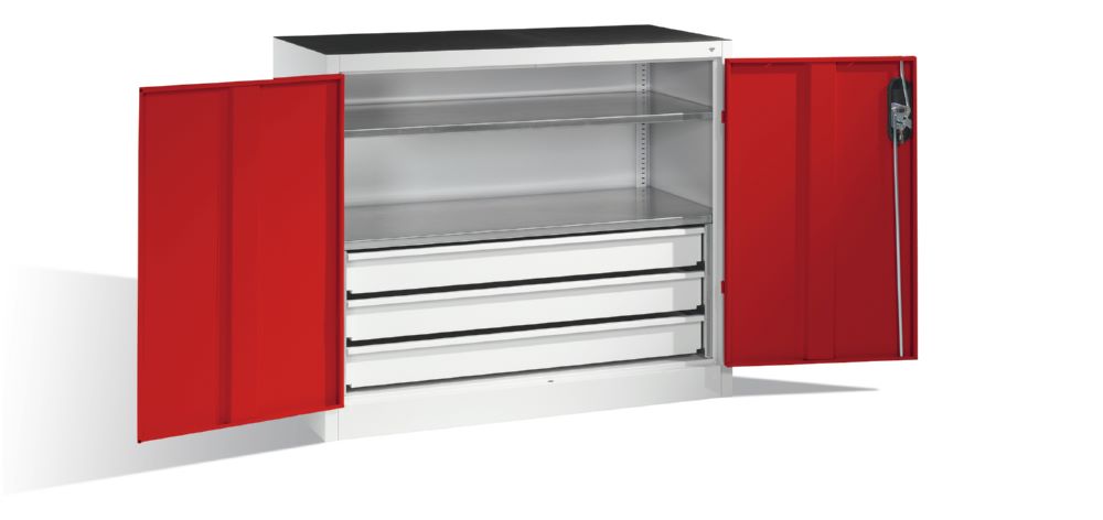 Produktbild C+P Werkstattschrank mit Schubladen und Flügeltüren rubinrot 1200 x 500 x 1000 mm bild 3