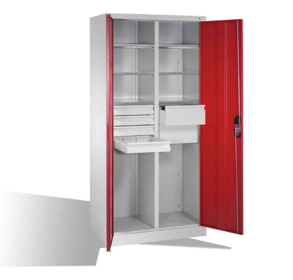 Produktbild C+P Werkstattschrank mit 6 Innenschubladen Türen in rubinrot 930 x 500 x 1950 mm bild 2