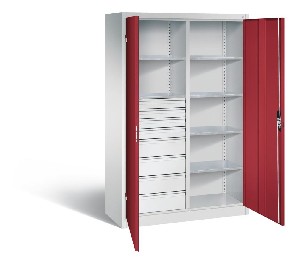 Produktbild C+P Werkstattschrank mit 8 Schubladen 1950 x 1200 x 500 mm lichtgrau rubinrot