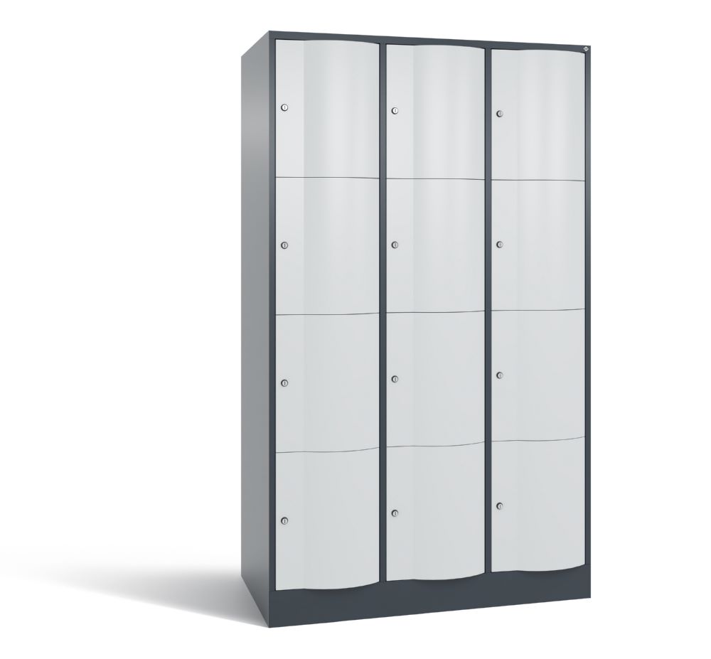 Produktbild C+P XL Schließfachschrank Resisto 3 Abteile je 4 Fächern 1950 x 1148 x 640 mm