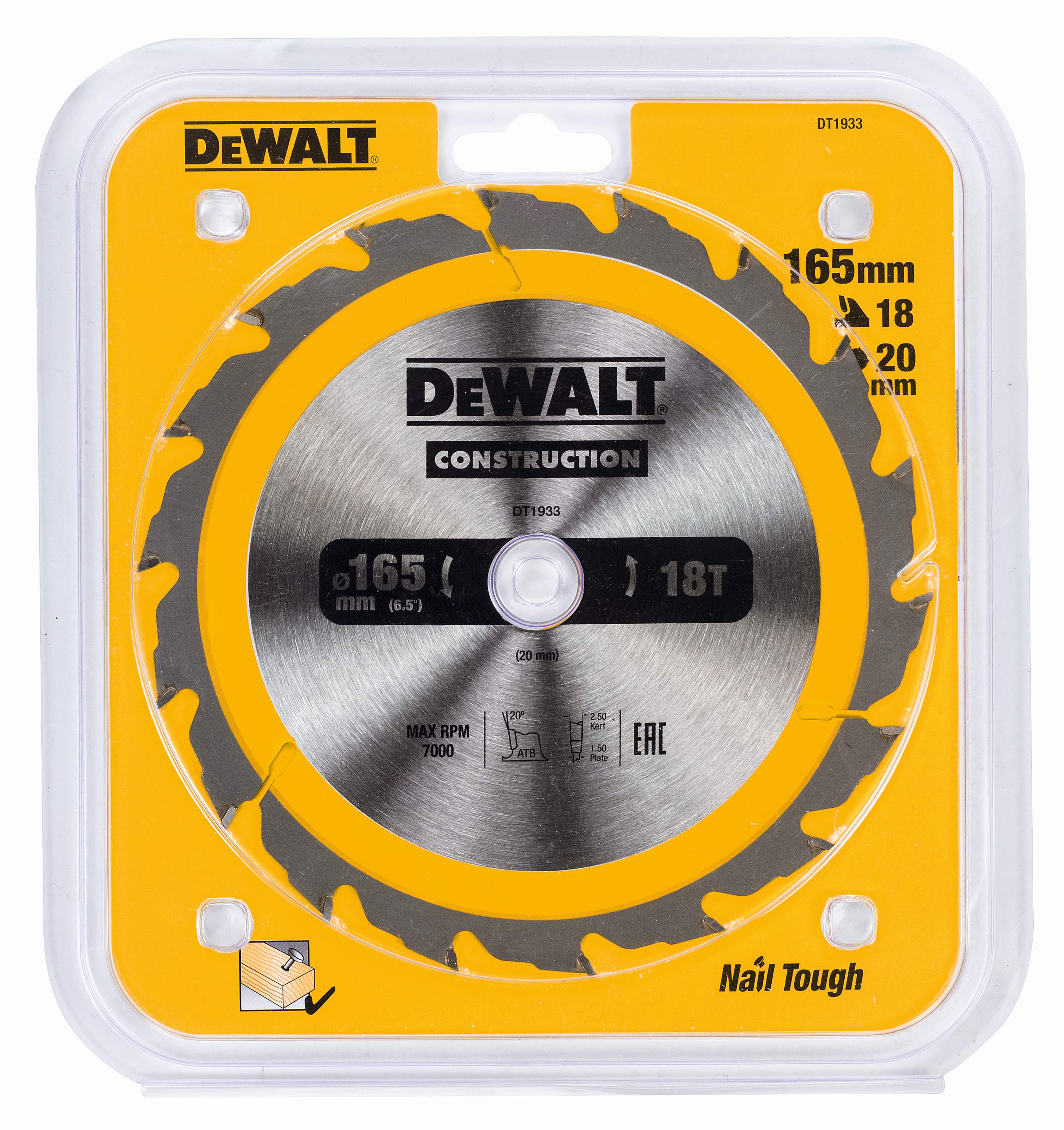Produktbild DeWALT Kreissägeblatt für Handkreissägen 165/20mm 18WZ