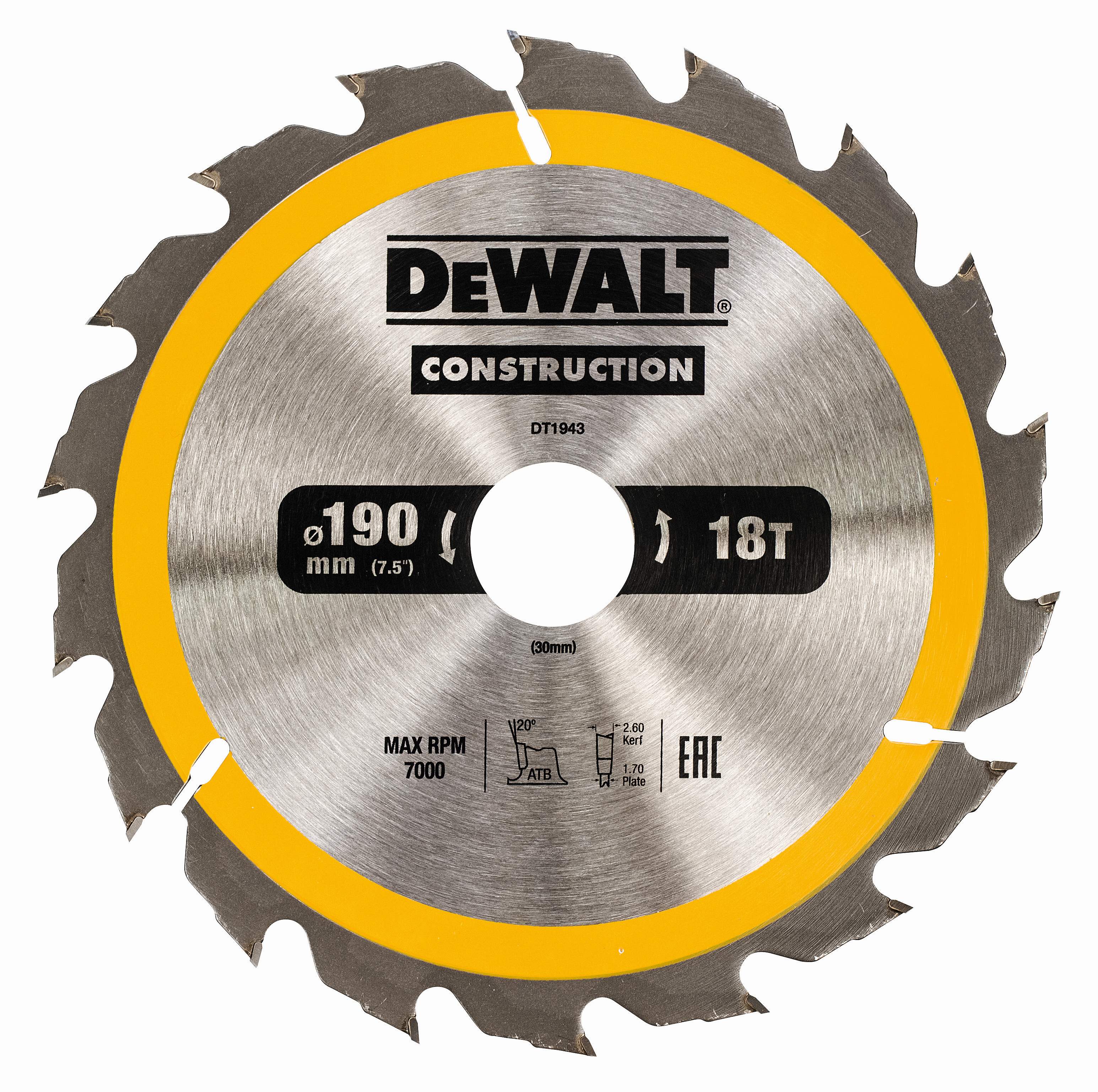 Produktbild DeWALT Kreissägeblatt für Handkreissägen 190/30mm 18WZ