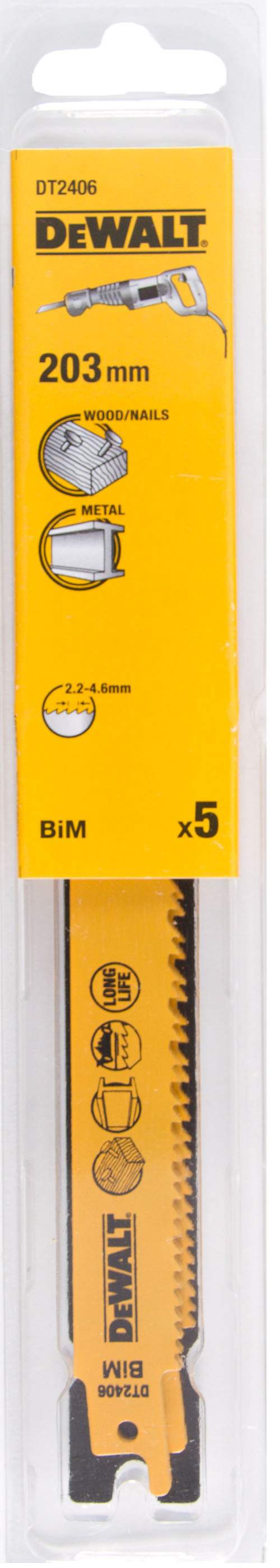Produktbild DeWALT Säbelsägeblatt BIM Uni 203 x 2.2-4.6mm 5 Stück