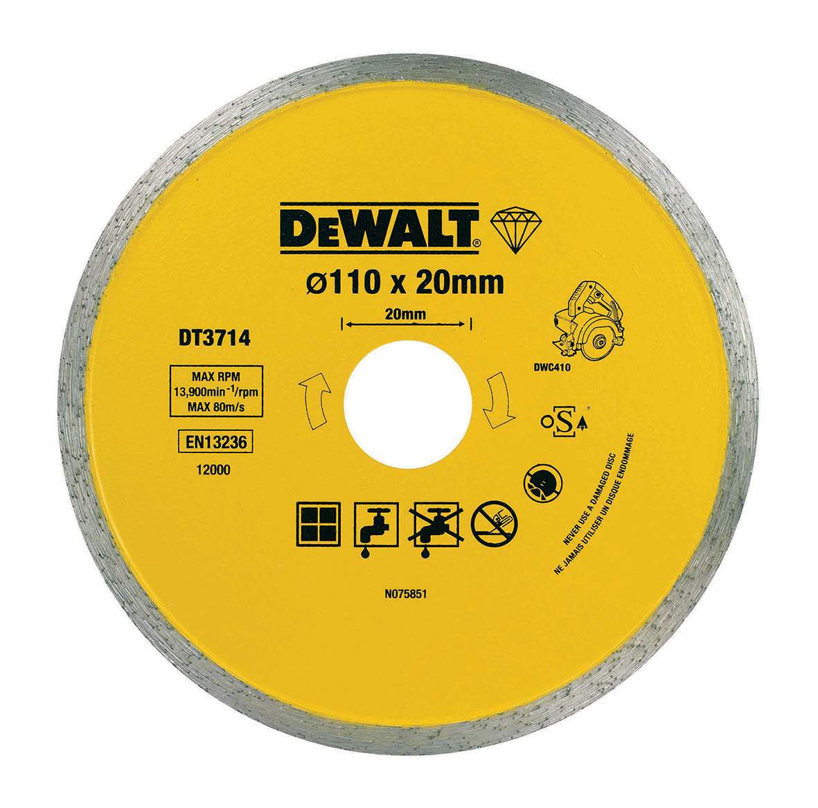 Produktbild DeWALT Diamanttrennscheibe DWC410 Fliesen 110mm