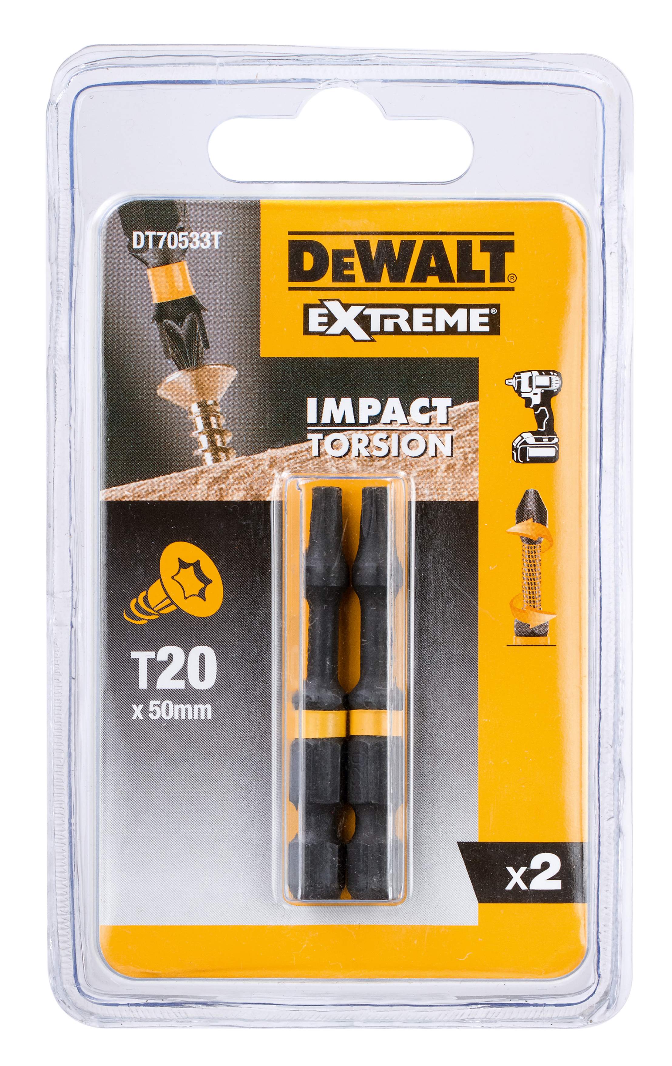 Produktbild DeWALT Torsion Bit schlagf. T20 50mm 2Stk