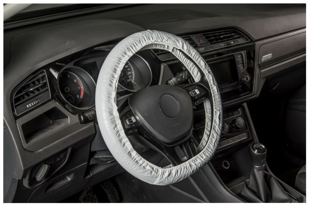 Produktbild EICHNER Lenkradschoner aus PE weiß 63 x 10 cm VE 250 Stück in Entnahmebox