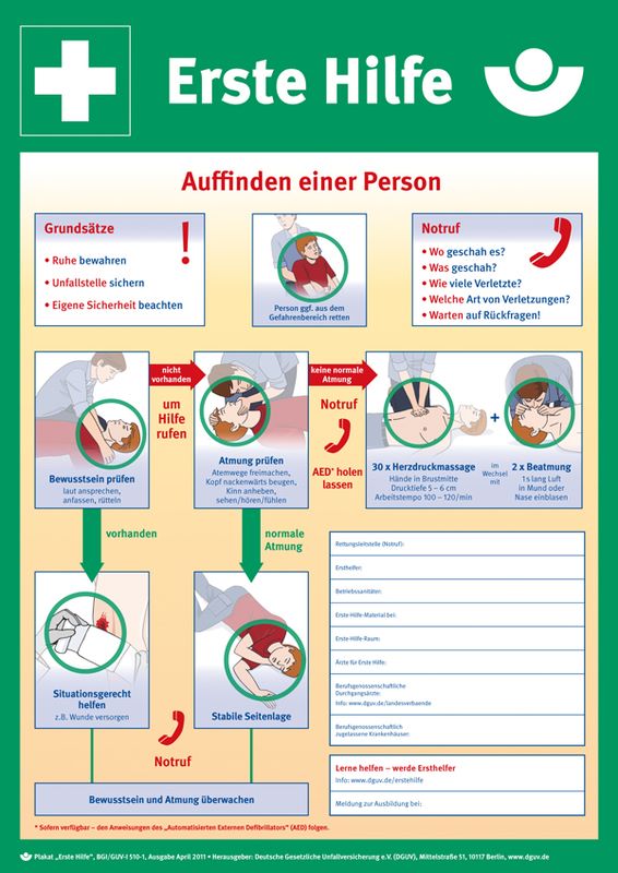 Produktbild Eichner Rettungsschild Anleitung zur erste Hilfe Aluminium 40 x 56 cm
